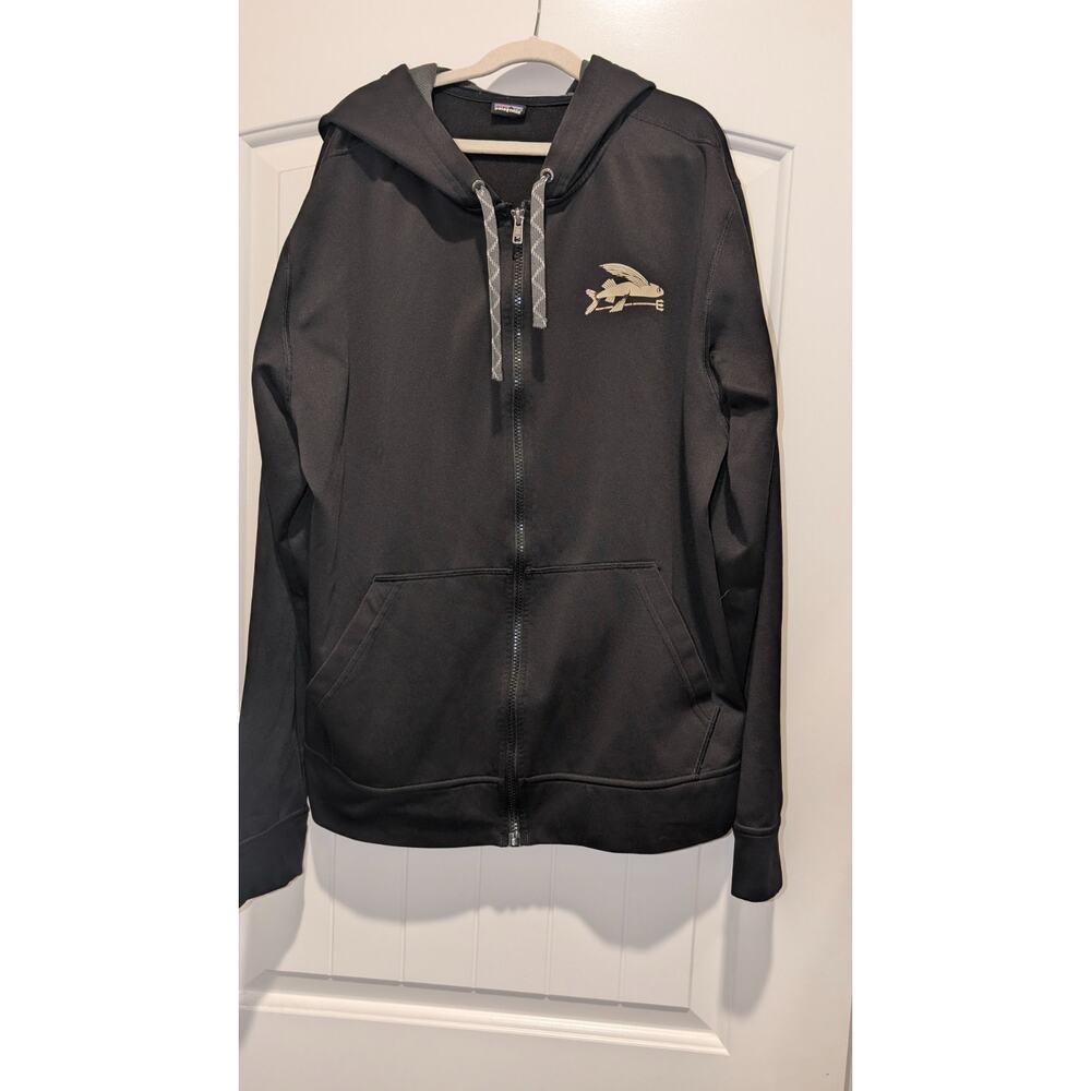 Patagonia Hoodie Mens Medium Black Full Zip Flying Fish Outdoors PolyCycle 39526